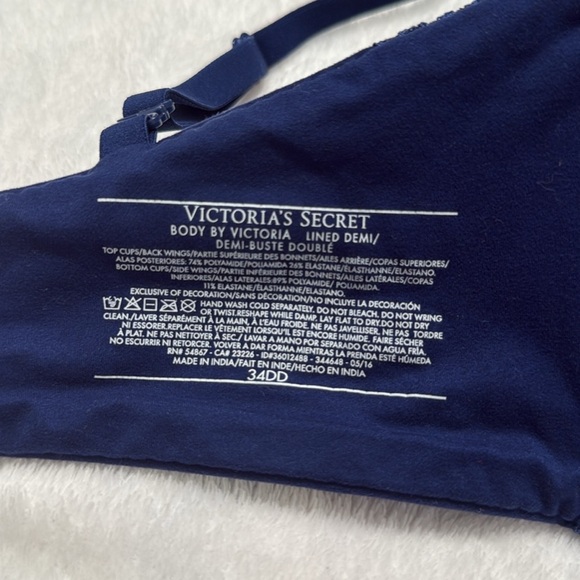 Victoria Secret Push Up Lace Bra 34DD Demi-Lined Navy Blue Women’s Adjustable - Picture 5 of 12